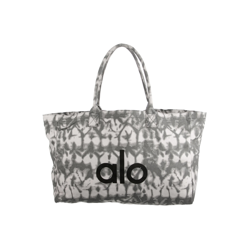 Alo Yoga Large Tie Dye Canvas Tote Bag Gray White Logo Gym Beach Carryall - Picture 5 of 16